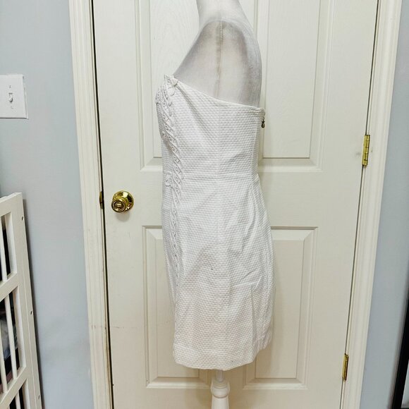 LILLY PULITZER TANSY TEXTURED EMBROIDERED 100% COTTON WHITE STRAPLESS DRESS - Picture 5 of 10